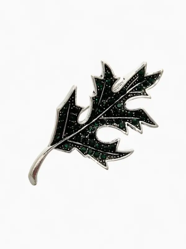 Брошь "Лист Одуванчика", цвет зелёный в чернёном серебре