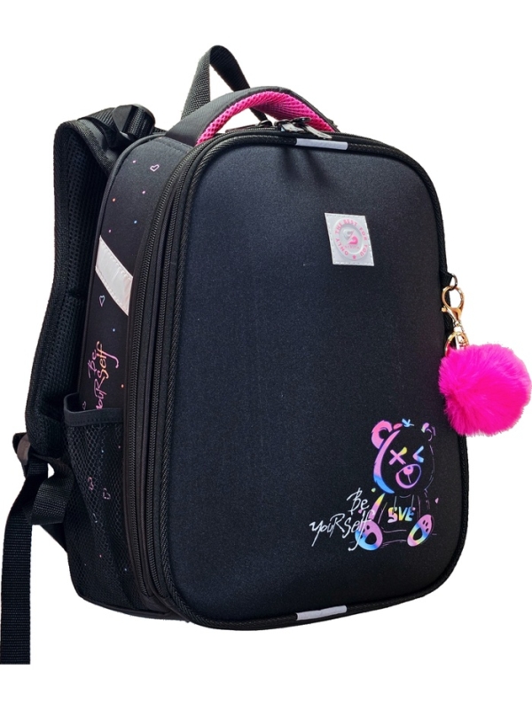 Рюкзак каркасный, школьный, 38&times;30&times;16 см, эргономичная спинка &laquo;Неоновый медведь&raquo;