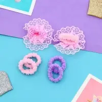 Резинка для волос &laquo;Кружево&raquo;, банты, набор 6 шт., розово-сиреневая