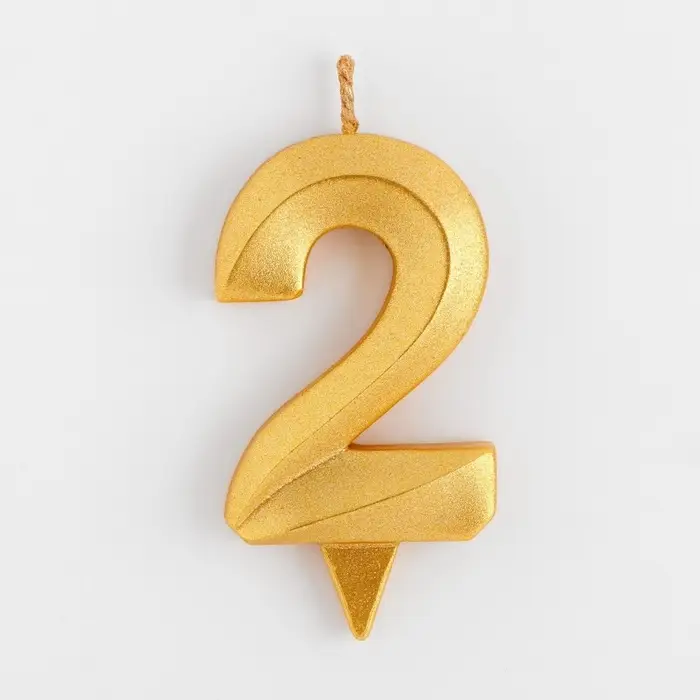Свеча в торт &laquo;Цифра 2&raquo;, золотая, 6.5 см