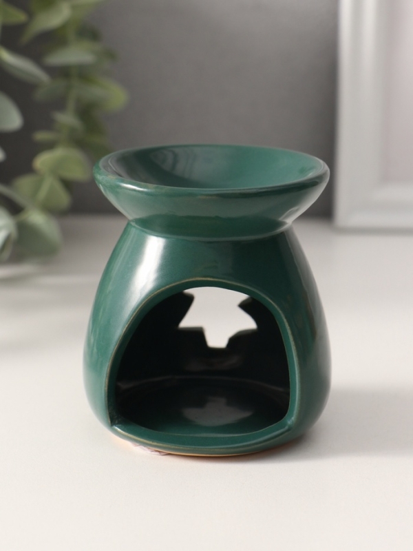 Аромалампа керамика "Ёлочка" тёмно-зелёная 6,8х6,8х7,5 см