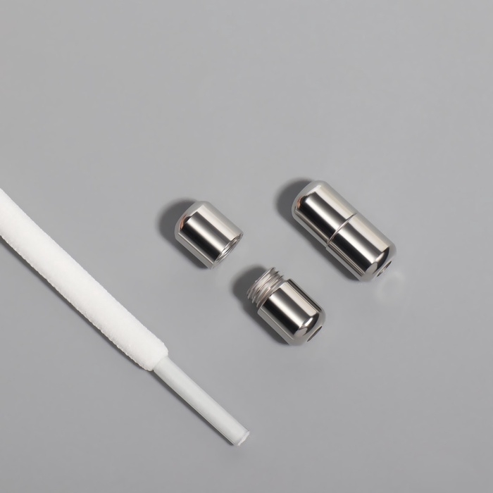 Шнурки для обуви, пара, круглые, с фиксатором, эластичные, d = 5 мм, 100 см, цвет белый