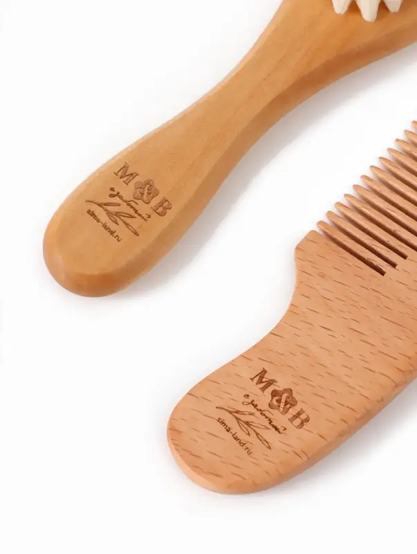 Набор деревянных расчесок детских с натуральной щетиной, 2 шт в коробке, M&B