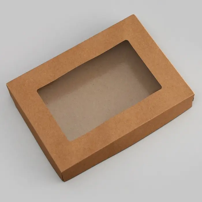 Коробка складная, с окном, крафт, 28&times;20&times;5 см