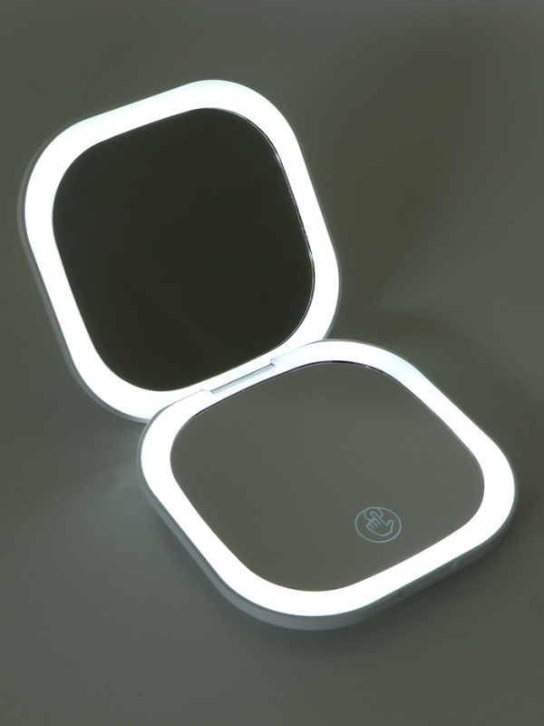 Зеркало косметическое, подсветка 9х9х1,3 см, 1 диод, увеличение, от АКБ, белое