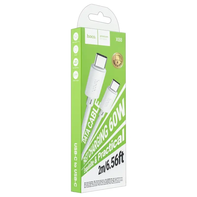 Кабель X88 Type-C на Type-C 2m 60W HOCO белый