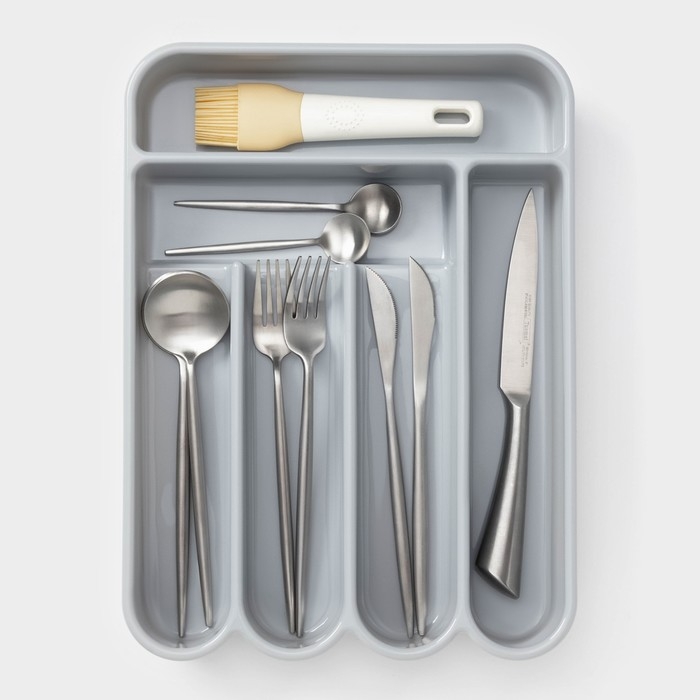 Лоток для столовых приборов, 5 отделений, 35,5&times;26&times;5 см, цвет серый
