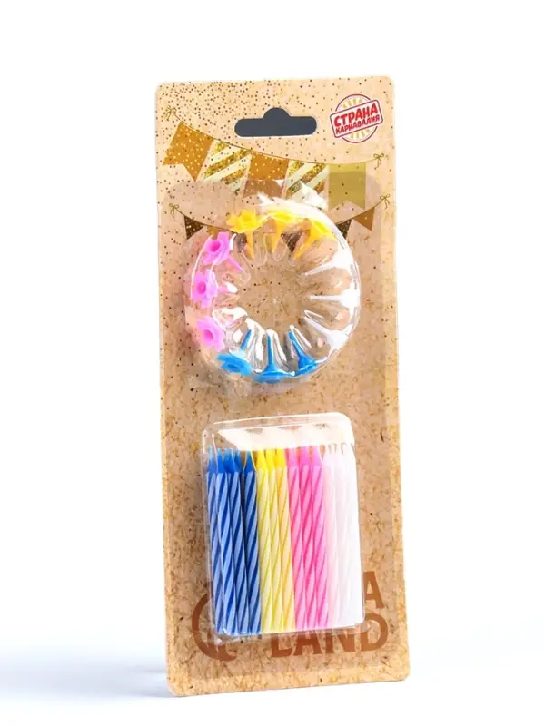 Свечи для торта &laquo;Спираль&raquo;, 5 см, набор 24 шт., 12 подставок