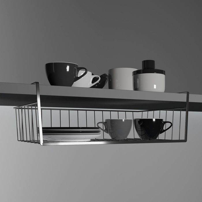 Корзина сетчатая навесная на полку Доляна, 40&times;25&times;14 см, цвет хром