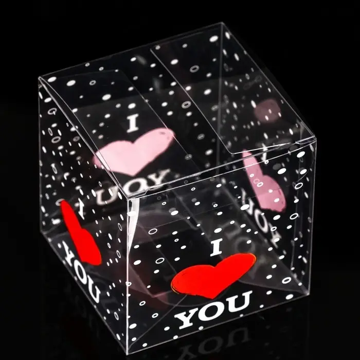 Складная прозрачная коробка из PVC, для упаковки подарков, I love you, 7&times;7&times;7 см