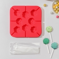 Форма для леденцов Доляна &laquo;Летний полдень&raquo;, силикон, 12,5&times;12,5&times;1,5 см, 8 ячеек (2,7&times;2,7 см), с палочками, цвет МИКС