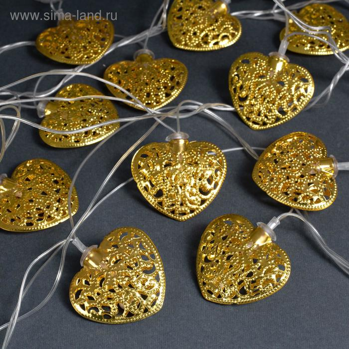 Гирлянда &laquo;Нить&raquo; 4 м с насадками &laquo;Сердце&raquo;, IP20, прозрачная нить, 20 LED, свечение тёплое белое, 8 режимов, 220 В
