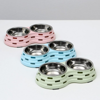 Миска металлическая двойная на пластиковом основании 2 х 160 мл, 25 х 14 х 5 см, зелёная Миска металлическая двойная на пластиковом основании 2 х 160 мл, 25 х 14 х 5 см, зелёная