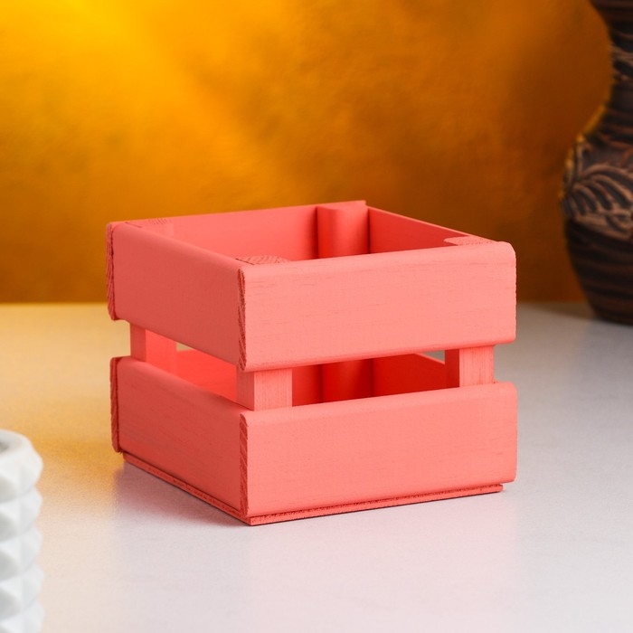 Кашпо деревянное 12&times;11&times;9 см "Однушка Лайт", двухреечное, розовый светлый Дарим Красиво