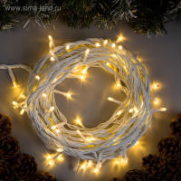 Гирлянда &laquo;Нить&raquo; 10 м, IP44, УМС, белая нить, 100 LED, свечение тёплое белое, 220 В