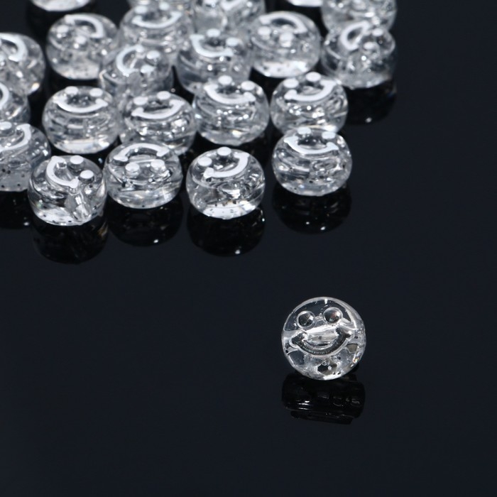 Бусина из акрила &laquo;Смайл&raquo;, 0,9&times;0,4 см, (набор 10 г), цвет серебристый