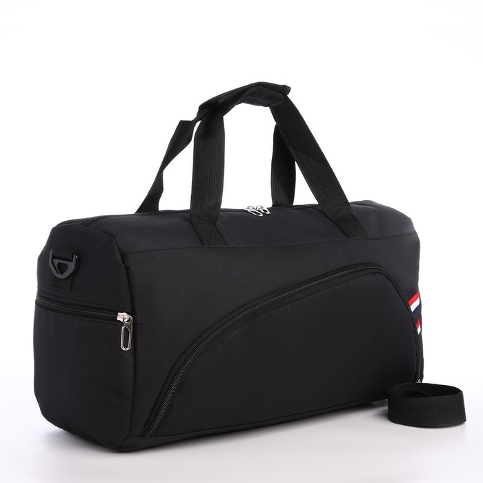 Сумка дорожная на молнии, 3 наружных кармана, держатель для чемодана, длинный ремень, цвет чёрный Сумка дорожная на молнии, 3 наружных кармана, держатель для чемодана, длинный ремень, цвет чёрный