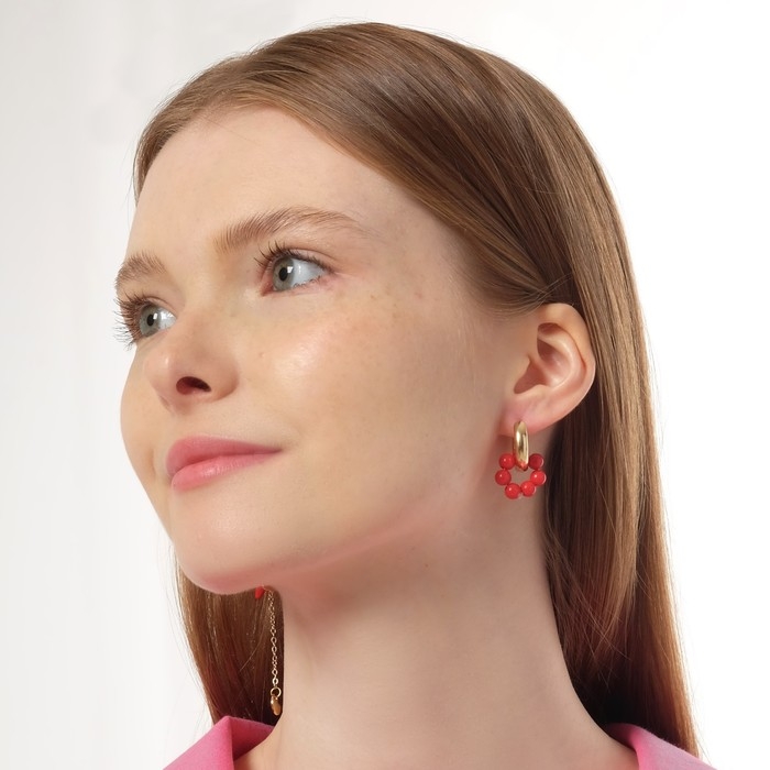 Серьги со съёмным элементом &laquo;Трансформер&raquo; клевер, цвет красный в золоте