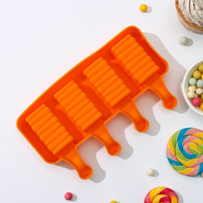 Форма для мороженого &laquo;Венеция&raquo;, силикон, 19,3&times;11&times;2,4 см, 4 ячейки (5,5&times;2,9 см), цвет МИКС