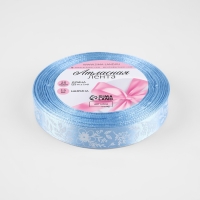 Лента атласная &laquo;Цветочки&raquo;, 15 мм &times; 23 &plusmn; 1 м, цвет голубой №187