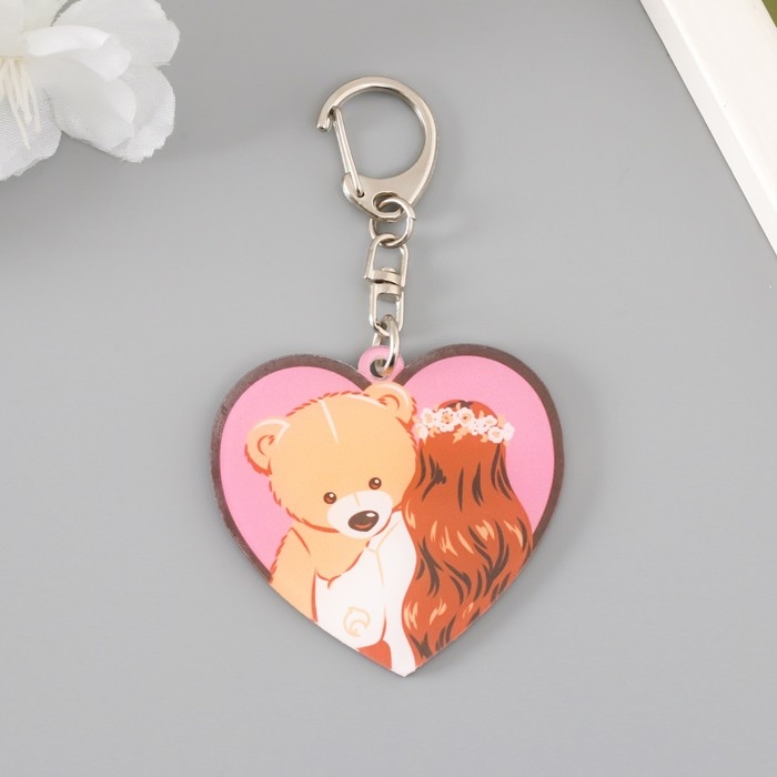 Брелок акрил Брелок акрил "Девочка в венке с большим медвежонком в руках" 5,2х4,9 см