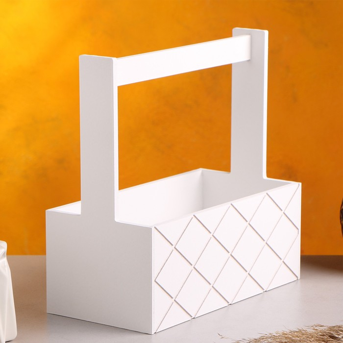 Кашпо деревянное Кашпо деревянное "Эллада большая, сетка", с ручкой, белый, 25×12,5×10(25) см