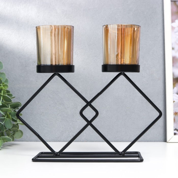 Подсвечник металл, стекло на 2 свечи Подсвечник металл, стекло на 2 свечи "Флокс" d-5 см, чёрный 8,5х21х23 см