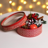 Новый год. Коробка подарочная новогодняя для макарун тубус с окном "Узор" 18 х 18 х 6 см. Новый год. Коробка подарочная новогодняя для макарун тубус с окном "Узор" 18 х 18 х 6 см.