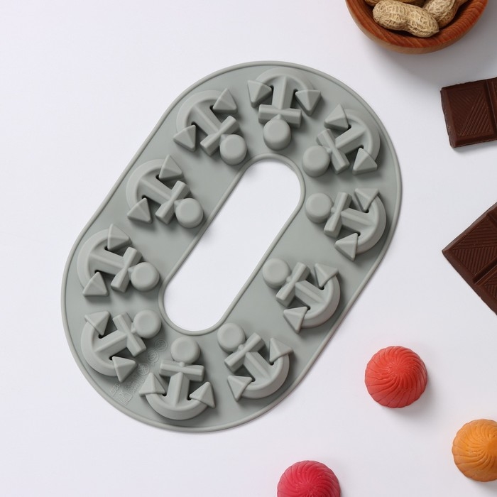 Форма для шоколада Доляна &laquo;Якорь&raquo;, силикон, 20,5&times;13,5&times;1 см, 10 ячеек, цвет МИКС