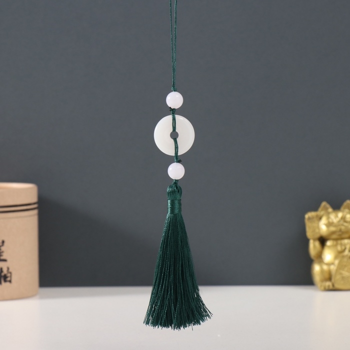 Подвеска текстиль, пластик Подвеска текстиль, пластик "Нефритовый кулон" тёмно-зелёная 1х2,5х12,5 см