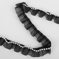 Рюш капроновый, с бусинами, 30 мм, 4,5 &plusmn; 0,5 м, цвет чёрный/белый