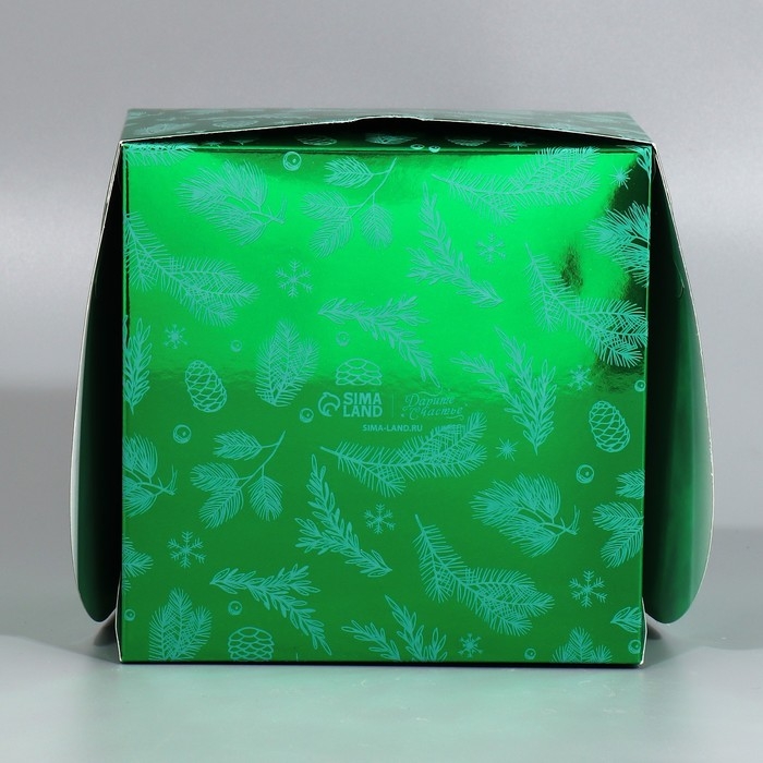 Коробка складная на 4 капкейков с окном &laquo;Веточки&raquo;, 16 х 16 х 10 см, Новый год