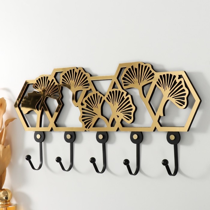 Крючки декоративные дерево Крючки декоративные дерево "Листья-веер" чёрный, зеркальный 4,5х42,5х20,3 см