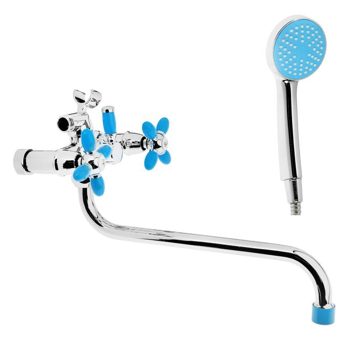 Cмеситель для ванны Accoona A7182M, двухвентильный, синий/хром Cмеситель для ванны Accoona A7182M, двухвентильный, синий/хром