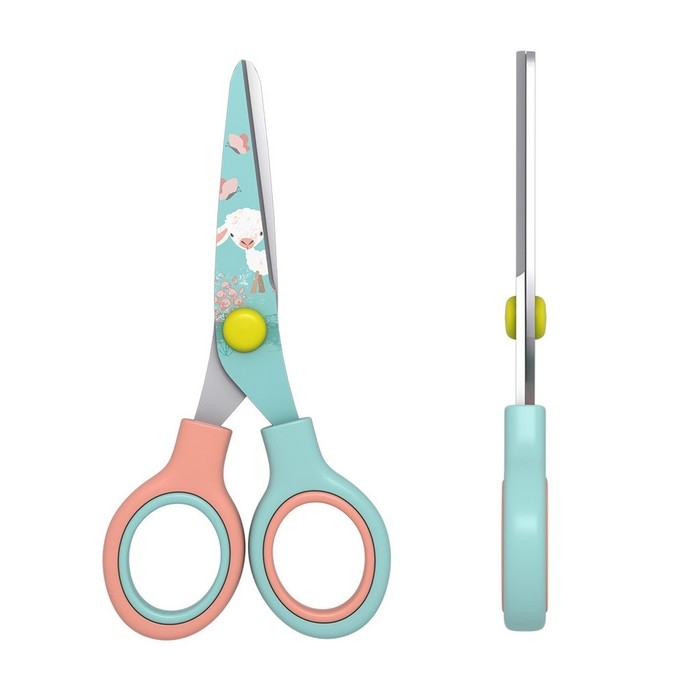 Ножницы детские 13 см, ErichKrause Junior Decor Curly Sheep, с принтом на лезвиях, закруглённые концы, блистер