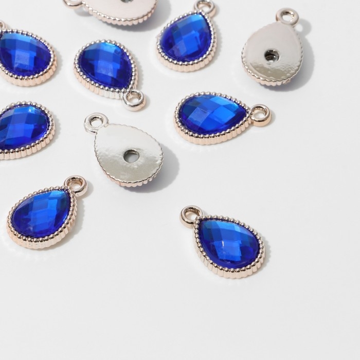 Подвеска &laquo;Капля&raquo; рифлёная 2,1&times;1,4&times;0,4 см,(набор 10 шт.), цвет синий в золоте