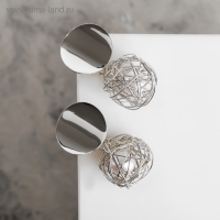 Серьги с жемчугом &laquo;Шар плетёный&raquo; гнездо, цвет белый в серебре