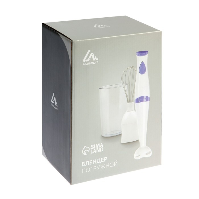 Блендер Luazon LBR-24, погружной, 250 Вт, 0.6 л, 1 скорость, бело-фиолетовый Блендер Luazon LBR-24, погружной, 250 Вт, 0.6 л, 1 скорость, бело-фиолетовый
