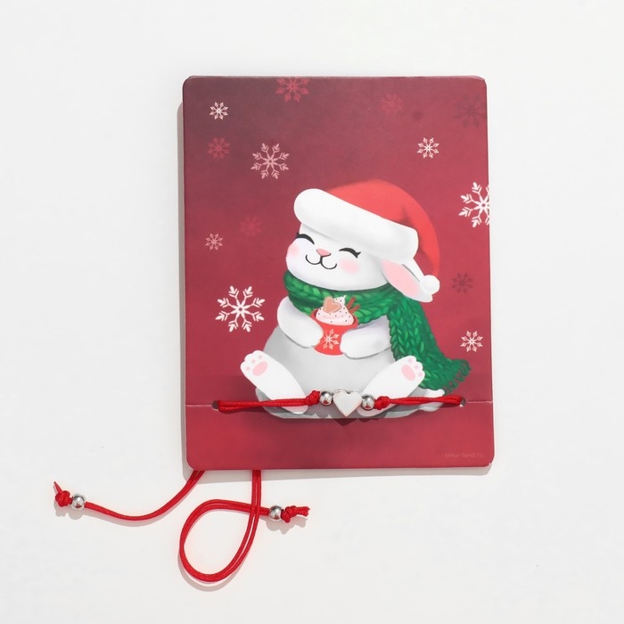 Новый год! Браслет &laquo;Зайка&raquo; сердце, цвет красный с серебром