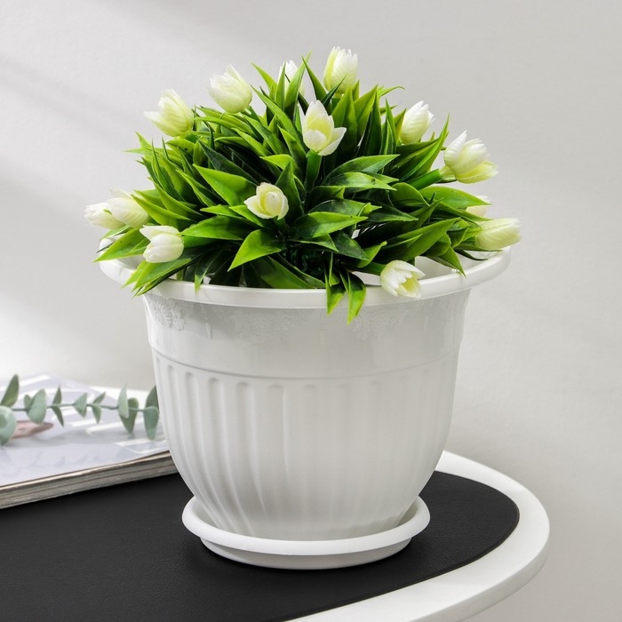 Горшок для цветов с поддоном &laquo;Лозанна&raquo;, 3 л, пластиковый, белый