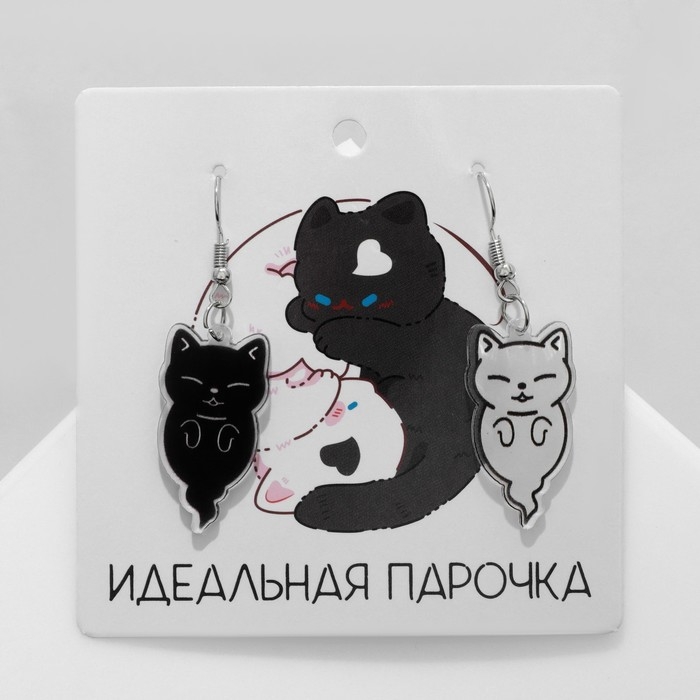 Серьги акрил &laquo;Котики&raquo; духи, цвет чёрно-белый