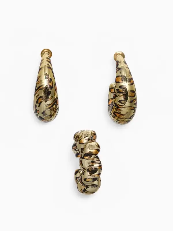 Набор серьги и каффы "Леопард" жгутик, цвет золото