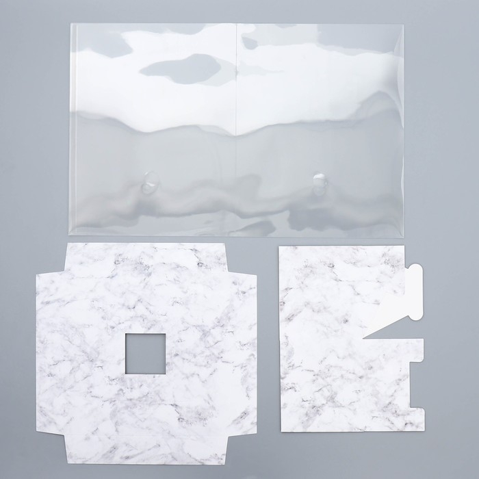 Коробка подарочная для цветов с вазой и PVC окнами складная, упаковка, &laquo;Мрамор&raquo;, 23 х 30 х 23 см