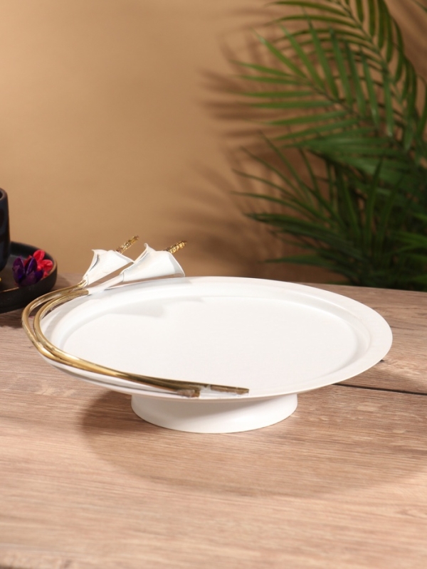 Фруктовница "Белые цветы каллы" белая с золотом нержавеющая сталь 25х26х7,5 см