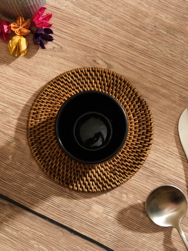 Коврик сервировочный плетеный круглый ротанг,    15х15х0,5 см