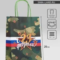 Пакет подарочный крафт &laquo;С 23 Февраля!&raquo; 18&times;8&times;25 см
