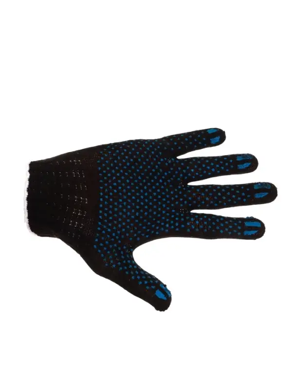 Перчатки садовые, хб, вязка 7 класс, 3 нити, размер 9, с ПВХ точками, чёрные