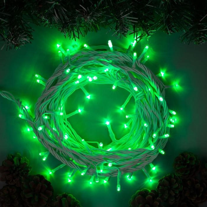 Гирлянда &laquo;Нить&raquo; 10 м, IP44, УМС, белая нить, 100 LED, свечение зелёное, 220 В