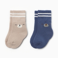 Набор махровых носков Крошка Я Basic Line, 2 пары, 0-6 мес., бежевый/синий Набор махровых носков Крошка Я Basic Line, 2 пары, 0-6 мес., бежевый/синий