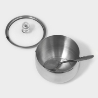 Сахарница из нержавеющей стали с крышкой и ложкой Доляна, 250 мл, 8,5&times;10 см, цвет серебряный